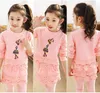 2-9 lat dziewcząt Zestawy odzieżowe Wiosna Cartoon Mała Koronka Z Długim Rękawem Koszula + Spodnie 2 Sztuk Kids Suitber Set 211025