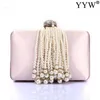 Luxury Pearl Beads Diamonds Gold Clutch Blue Pink Tassels Crystal Evening Bag Bridal Wedding Handväska med Kedjan Party Väskor