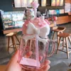 La dernière tasse à café en verre de paille Starbucks de 20,3 oz avec couvercle, tasse à eau de style maçon rose cerise, emballage séparé, prend en charge le logo personnalisé