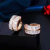 Designer Geometric Cubic Zirconia Crystal 585 Gold Small Huggie Hoop Earrings for Ladies Chic Fine Jewelry Gift CZ797 210714