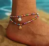 Color Beaded Toblet Retro Alloy Fallop Colgante Cadena de pie Playa Calzado para las mujeres Regalo de las niñas al por mayor