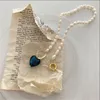 Yikuf88 S925 Sterling Silver Women Vintage Natural Pearl Blue Love Geometric Baroque Female Necklace6813117