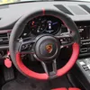 DIY niestandardowe skórzane ręcznie szyte samochodowe okładka kierownicy do Porsche Cayenne Panamera Macan 718 911 Akcesoria pokrywa koła 269i