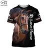 Plstar Cosmos美しい馬3D印刷ファッション動物原宿夏Tシャツ楽しい半袖トップストリートユニセックススタイル-3 210629