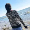 Sonbahar Kış Kadın Kazak Leopar Örme Kazaklar Uzun Kollu Kontrast Renk Crewneck Süveter Sweter Mujer C- 026 210914