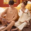 Erkek Pijama Kış Sevimli Ayı Karikatür Çift Pijama Set Erkekler Rahat Pamuk Uzun Kollu Ruffles Kadınlar Için Loungewear Eşleştirme