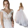 2022 Primavera 3D Laço Floral A Linha Vestidos De Noiva Vestidos De Noiva Flores Lace Appliques Ilusão Ver através do Vestido de Noiva de Jardim de Longo Garden Feito