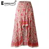 Everkaki Boho Print Long Skirts女性ボトムス弾性ウエストジプシーエスニックレディーススカート女性春の夏ファッション210315