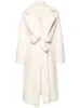 LAUTARO Kış Uzun Beyaz Kabarık Sıcak Boy Faux Kürk Kadın Kaput Yaka Sashes Gevşek Korece Moda Giyim ile 211110