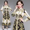 Baroque Floral Lapel Shirt Dress With Belt Woman Designer Long Sleeve Slim High Waist Elegant Print Fit Party Vintage Dressess 2024 Spring Fall Chic Runway Ballgown