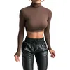 Fashion Women Tees Turtleneck Slim T shirts Stretch Casual Undershirt Female All-match Street Activity Crop Top