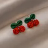 New Trendy small cherry bow Studs Ear Charm Lady Sweet Earrings Jewelry Unusual Gifts For Women girls