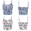 Kvinnor Sommar Sexig Tank Vest Crop Top Ärmlös Cartoon Print Cotton Clubwear Vest Off Shoulder Camisole Ny Ankomst Y0622