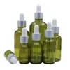 Flacone pipetta in vetro verde oliva con tappo bianco, fiale vuote con contagocce per essenza di olio essenziale, 5 ml, 10 ml, 15 ml, 20 ml, 30 ml, 50 ml, 100 ml, contenitore cosmetico riutilizzabile