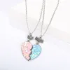 Sequin Stitching Heart Broken Friends Necklace Pendant Chain BFF Friendship Jewelry Gifts For Kids 2PCS/Set