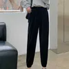 Pantaloni sportivi casual Pantaloni cargo in velluto a coste Donna Vintage Streetwear allentato Vita alta Pantaloni morbidi neri stile coreano Iamty 210915
