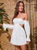 Off The Shoulder Flounce Sleeve Cut Out Dress SHE