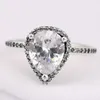 Original Radiant Grande Teardrop Ring com Anéis de Cristal para Mulheres 925 Sterling Silver Anel Casamento Partido Presente Europa Jóias X0715