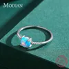 Real 925 Sterling Silver Round Exquisite Charm Mousserande Opal Finger Ring Mode Kvinna Smycken För Kvinnor Tillbehör 210707