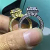 ヴィンテージコートリング 925 スターリングシルバープリンセスカット 5A cz ストーン婚約結婚指輪女性のためのジュエリーギフト