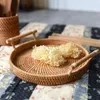 Rattan Storage Tray Round Basket with Handle Hand-Woven Rattan Tray Wicker Basket Bread Fruit Food Breakfast Display L with fast shipment