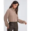 Damenpullover Damen Herbst Winter Khaki Weiß Pullover Stehkragen Langarm Strick Twist Einfarbig Lose Kurze Pullover Büro