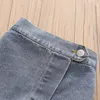 Summer Casual Design 2 3 4 5 6 7 8 9 10 anni Cotton Button Denim Grey Short Culottes Pantaloncini per bambini Baby Girl 210529