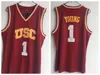 خمر USC Trojans 24 Brian Scalabrine College لكرة السلة الفانيلة رجالي 1 Nick Young 10 DeMar DeRozan Jersey قمصان الجامعة الحمراء المخيطة