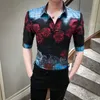 Verão Flor xadrez Camisa Homens Casual Slim Fit Manga Curta Vestido Camisas Brand Streetwear Social Blusa Nightclub Roupas Party 210527