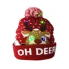 New Winter Ftival Xmas Party Pompom Led Hats Kids Led Light-up Caps Women Led Christmas Knitted Beani Hat