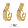 Hoop & Huggie YMYW Statement Geometric Earrings Cubic Zirconia Jewelry Gold Color Copper 14 K Unusual For Women Wedding Gift