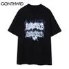 Gonthwid Streetwear Tişörtleri Hip Hop Hareket Mektupları Baskı Tees Gömlek Moda Punk Kaya Gotik T-Shirt Harajuku Kısa Kollu C0315 Tops