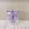 Limited Edition Starbucks Cute Purple Cat Foot Paw Mug with Coaster Lids and Stirring Rod Double Wall Glass Water Bottle223I