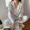 Chique tweedelige pak pyjama sets gedrukt harten schattige losse casual allemaal match zoete homewear katoenen nachtkleding 210525