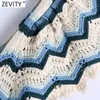 Zevity Donna Colore abbinato Patchwork Scava fuori all'uncinetto Maglione corto lavorato a maglia Donna Casual Ruffles Crop Cardigan Top SW849 210603