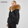 Abrigo de invierno con capucha de piel de mapache Natural enorme para mujer, chaqueta impermeable de pato blanco, Parkas de plumas para mujer 210923
