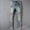 Fashion Slim Fit Men's Straight Patchwork Jeans Vintage Style Men Summer Washed Denim Fringe Biker Pants