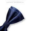 Designer märke lyx två lager bowtie för män högkvalitativa brudgummen bröllopsfest fjäril slips set ficka presentförpackning blå svart