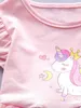 Vestito da bambina con pannello in rete con stampa di unicorno in cartone animato SHE
