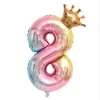 32inch regnbåge folie nummer ballong med kron dekor bröllopsdag partiet latex ballonger barn födelsedag luft bollförsörjning