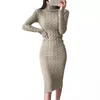 Casual Kleider 2021 Winter Verdicken Rollkragenpullover Maxi Frauen Bodycon Gestrickte Feste Farbe Plus Größe Kleid Weibliche Strickwaren Vestidos