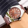 Klockor Män Lyx Märke Billiga Overseas 4500V / 000R-B127 Automatisk Mens Watch Datum Silver Ring Rose Gold Case Brun Läderband Sport 6Color