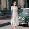 Zomer witte polka dot mode jurk hoge taille slanke elegante jurken vrouwelijke plus size sexy gespleten vestidos mujer 210601