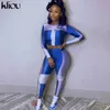 Kliou High Elastic Imprimir New Seamless Fitness Tracksuit Two-Piece Set Mulheres Manga Longa Top Gym Leggings Slim Sportswear Suits Y0625