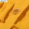 Zevity Women Vintage Cascading Ruffle Fickor Patch Yellow Shirt Coat Kvinnlig Långärmad Singel Bröst Jacka Chic Tops CT700 210603