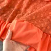 Robe deux pièces en dentelle violet/bleu/Orange, Vintage, col en v, manches longues bouffantes, chemisier court + taille haute, jupe trapèze à volants, costume féminin, 2022