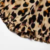 Letni Leopard Halter Neck Ruffle Decor Pacy dla Mommy i ME 210528