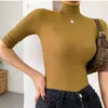 Damen T-Shirt HziriP Minimalistische Tops Damen Ankunft 2022 Kurze Ärmel Solide Großer Rollkragen Basic Korea Kurz