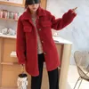 Women's Fur Women's & Faux Women Jacket Wool Coat Winter Loose Thick Warm Medium Long Solid Color Turndown Collar M43