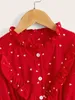 Girls Heart Print Flounce Sleeve Ruffle Trim Dress SHE